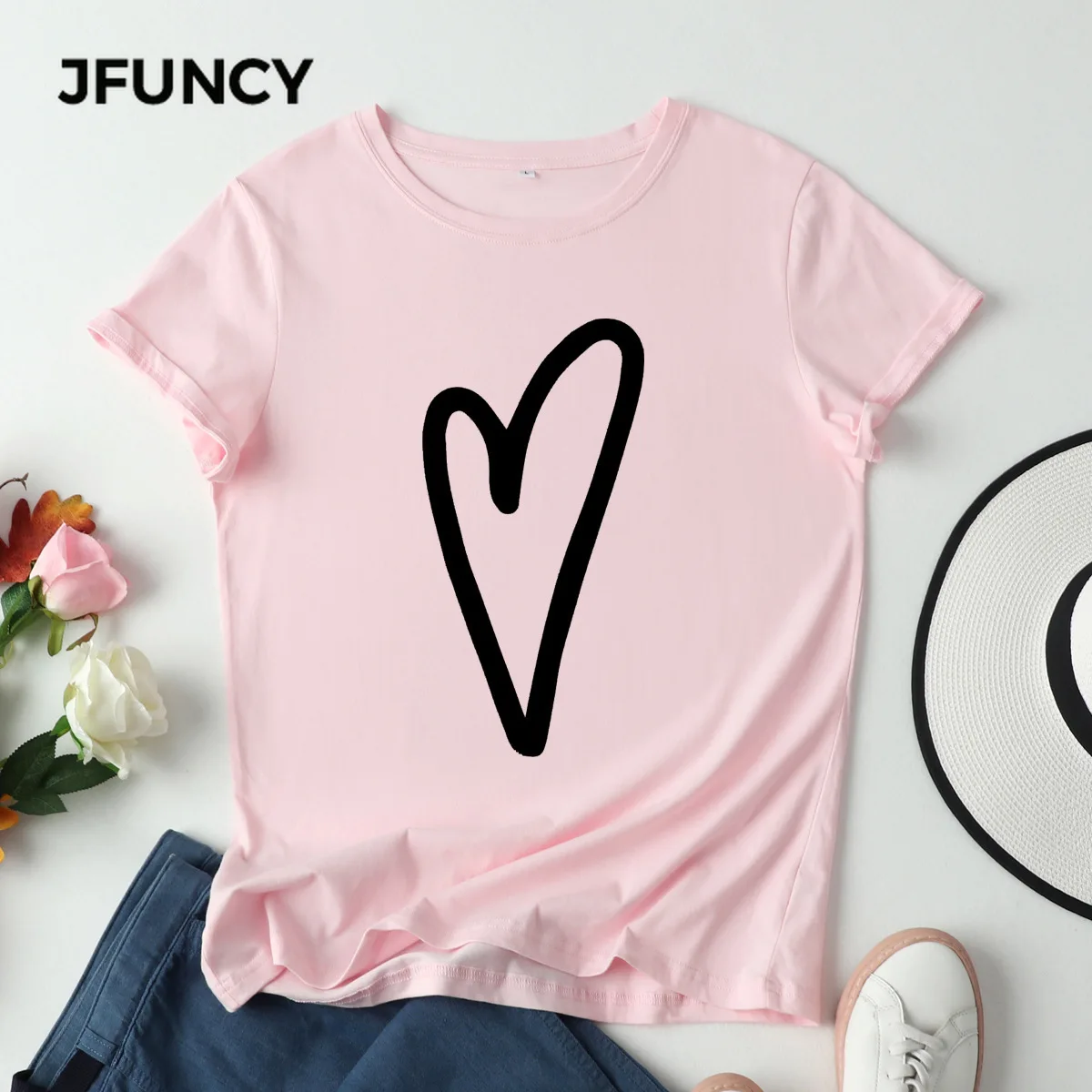 JFUNCY женские хлопковые футболки большого размера, Летние повседневные топы с коротким рукавом, Мультяшные футболки Harajuku Graphic Mujer, женская фут...