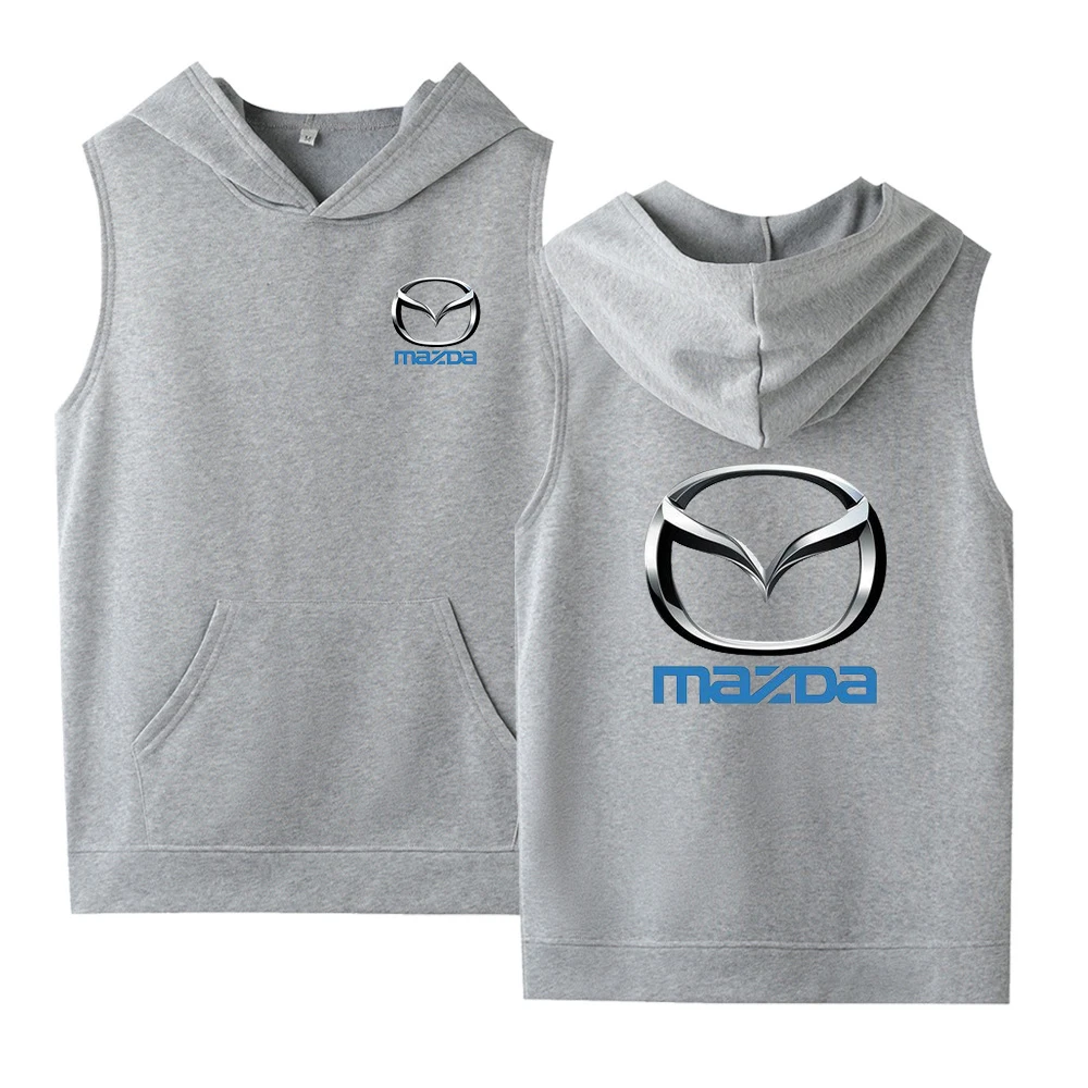 

2021Summer Male Pure Cotton Casual Hoodies Mazda Car Logo Custom Made Print Men Hip-Hop Style Solid Sleeveless Sweatshirts Tops