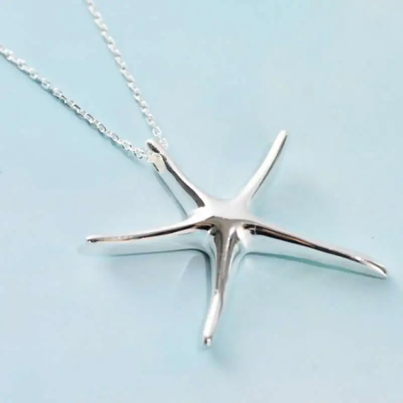 

New Arrival Pure S925 Silver Necklace Pendant Smooth Star Pendant Necklace Chain S925