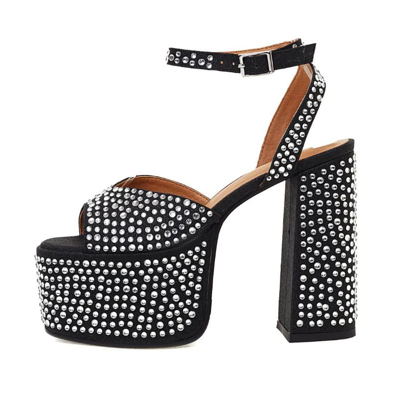 

2022 New Sexy Party Women's Sandals Thick High heel Platform Summer Fish mouth Rivet Shoes Pumps Black Gold Silver Big Size 43