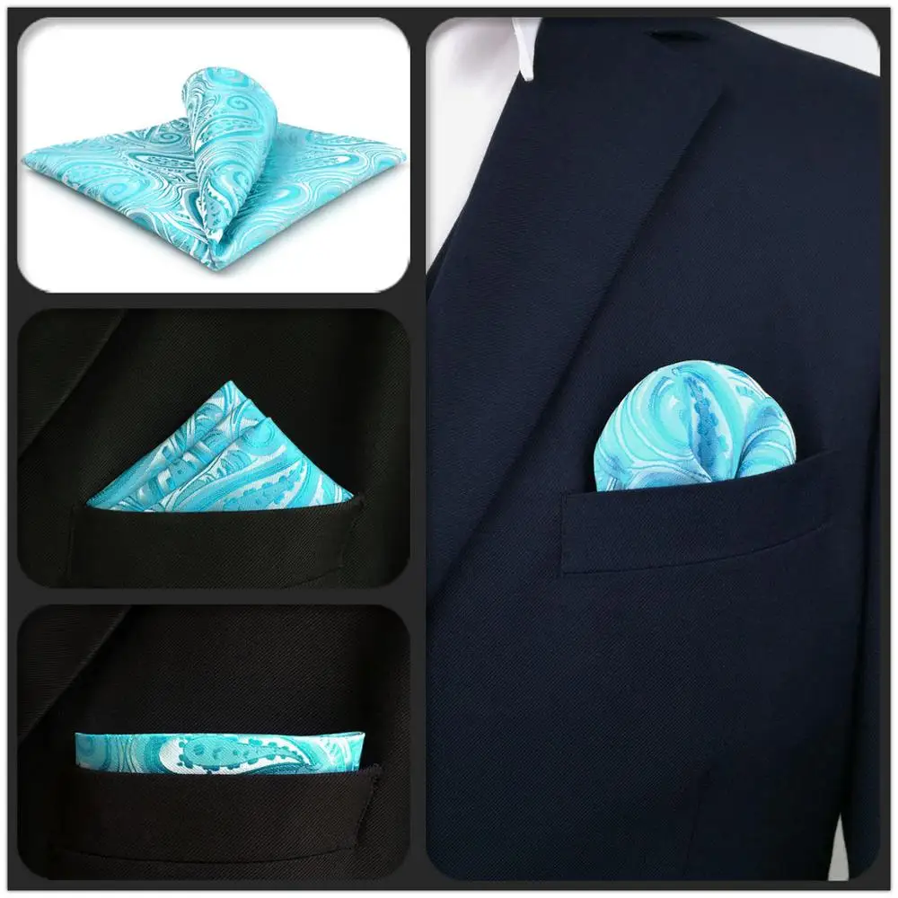 

EH34 Turquoise Paisley Silk Mens Pocket Square Wedding Fashion Handkerchief Classic Gift Accessories