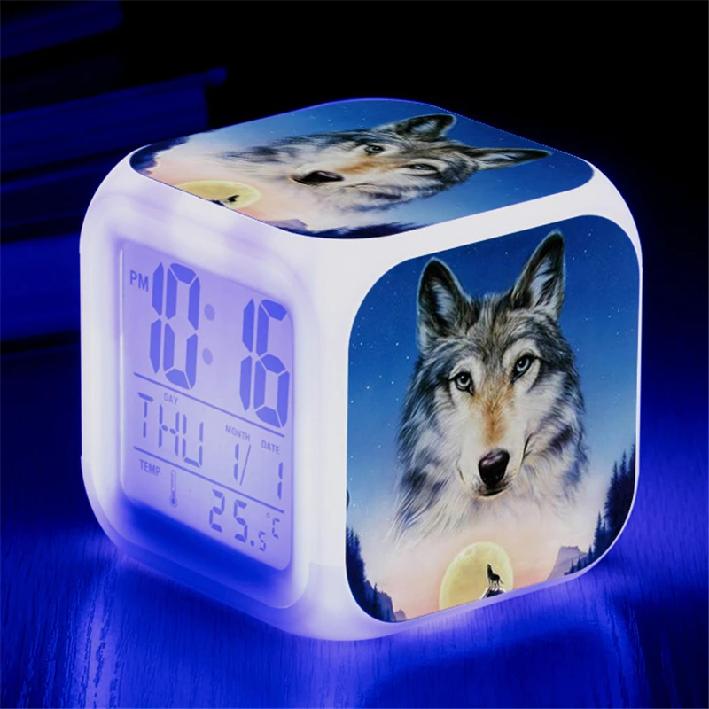 

Цифровые часы с изображением животных, милая Волчья собака со светодиодной подсветкой, меняющая цвет, будильник, экшн-фигурка, игрушки для к...