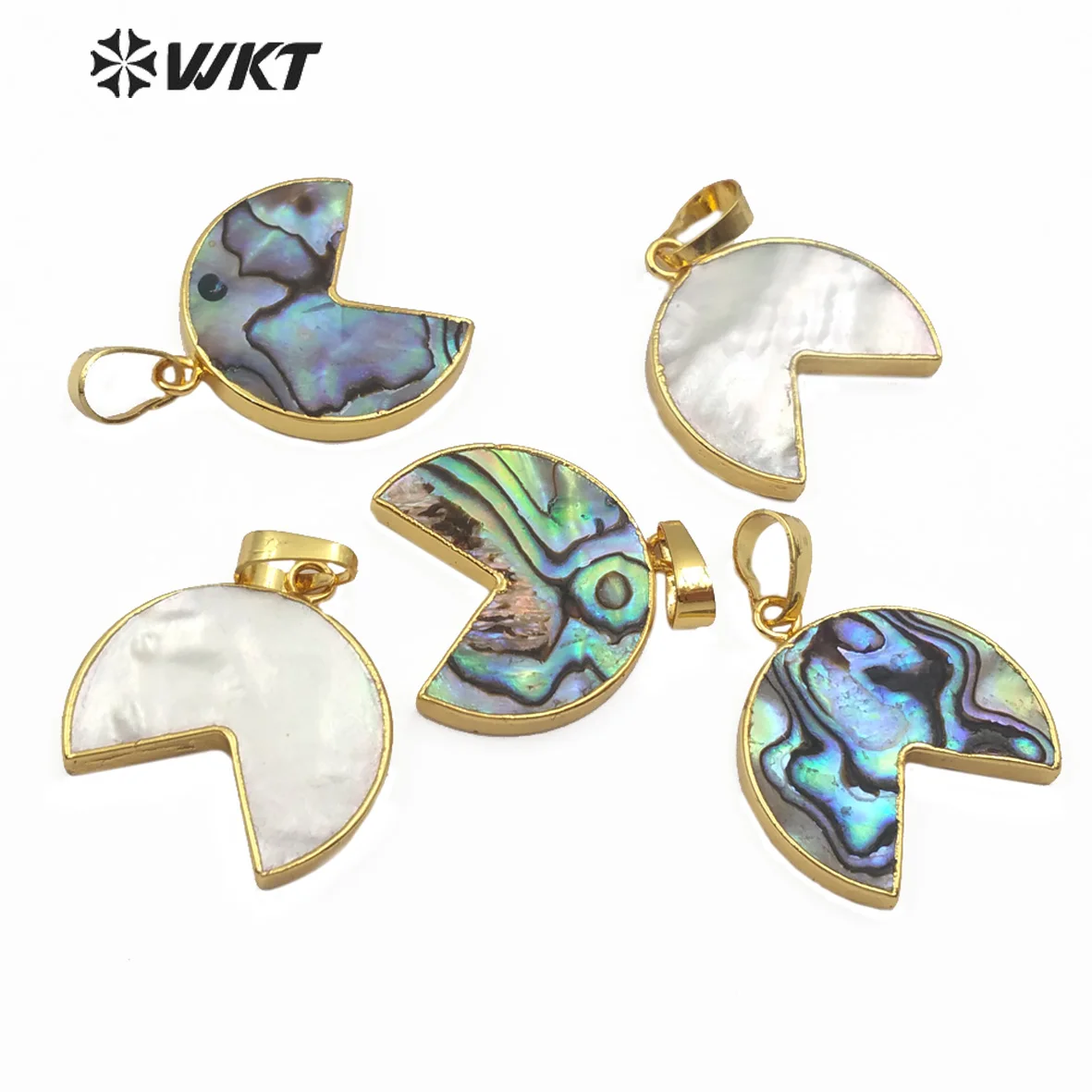 

WT-JP180 WKT Natural Abalone Shell Pendant Horn Shape Abalone Shell Gold Electroplated Pendant Women Fashion Pendant Jewelry