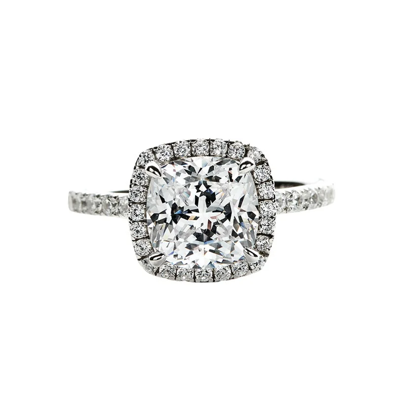 

S925 Silver Plated ring High Carbon Diamond Light Luxury Imitation moissanite Ring Luxury Square 2 Carat Imitation Diamond women