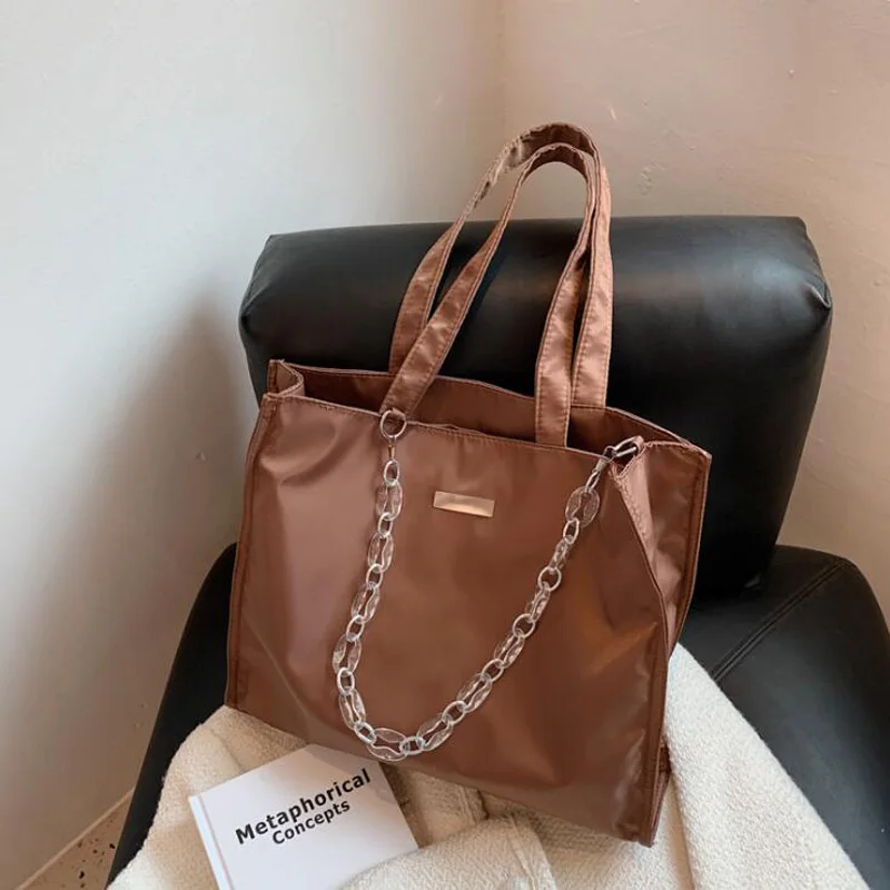 

Большие повседневные сумки-тоуты, сумки простого дизайна для женщин, сумка на плечо с цепочкой, модные женские дорожные сумки для покупок