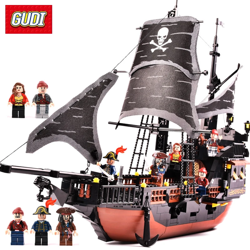 Большой черный жемчуг строительные блоки совместимы с legoings Пираты корабль