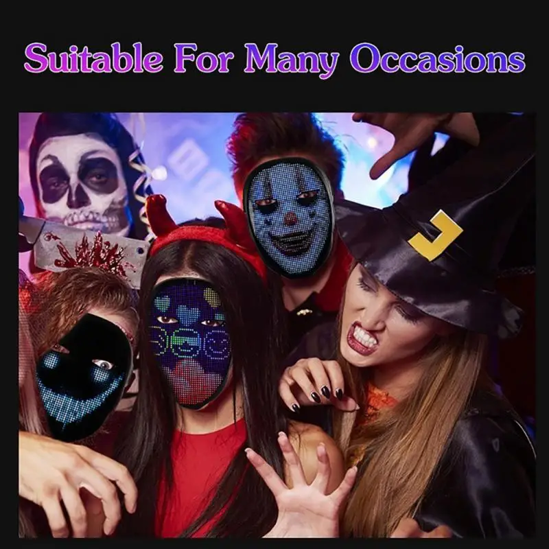 Bluetooth-compatible RGB Led Lights Up Diy Picture Animation Text Halloween Xmas Carnival Costume Party Display Game Mask | Электроника