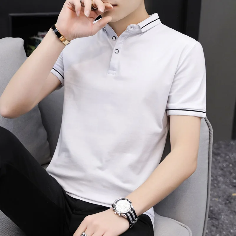 

Men's short sleeve T-shirt lapel han edition tide pure color in summer half sleeve shirt polo shirt men's clothes