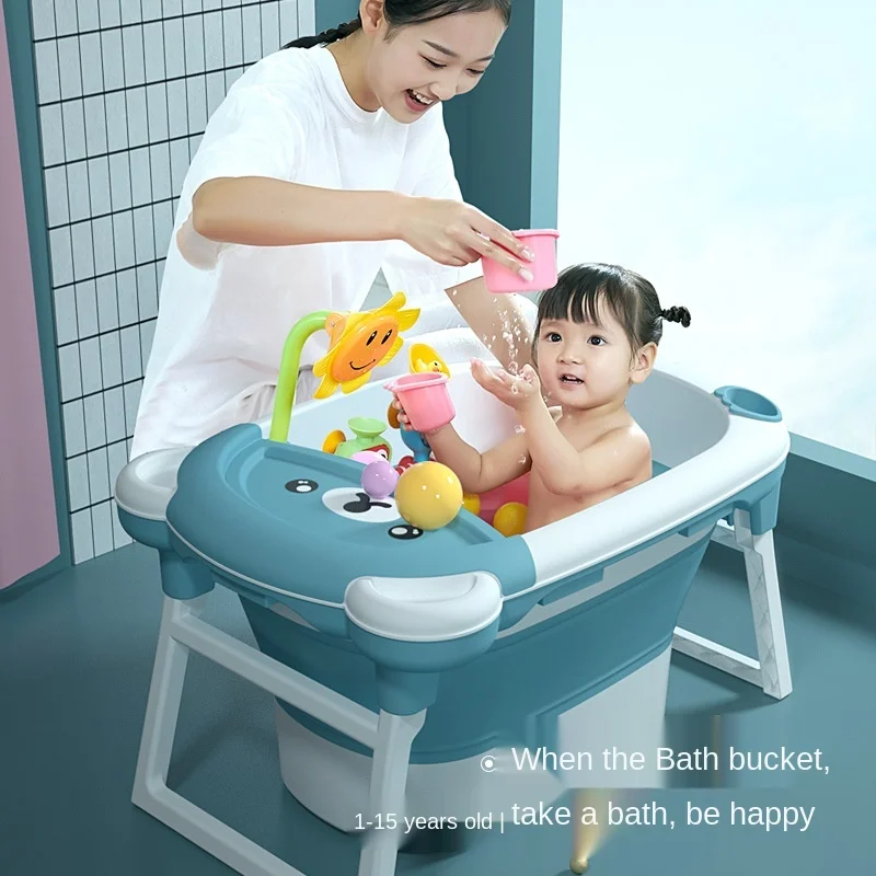

Silicone Foldable Baby Bathtub Non-Slip Baby Bucket Portable Swim Bath Bucket Temperature-sensing Bathtub Bathroom Child Bucket