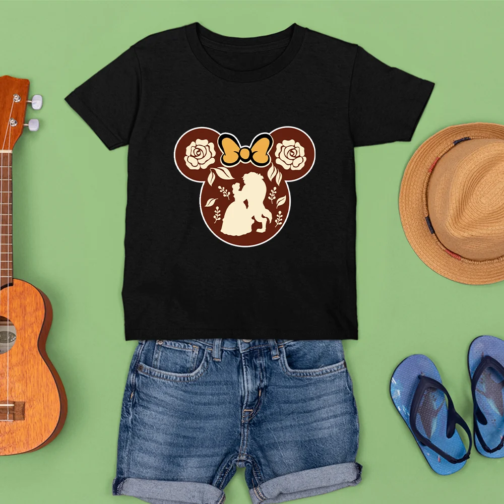 

Beauty And The Beast Disney Round Neck Kids Breathable Short Sleeves T Shirt Graphic Kawaii Summer New T-shirt Printing Fashion