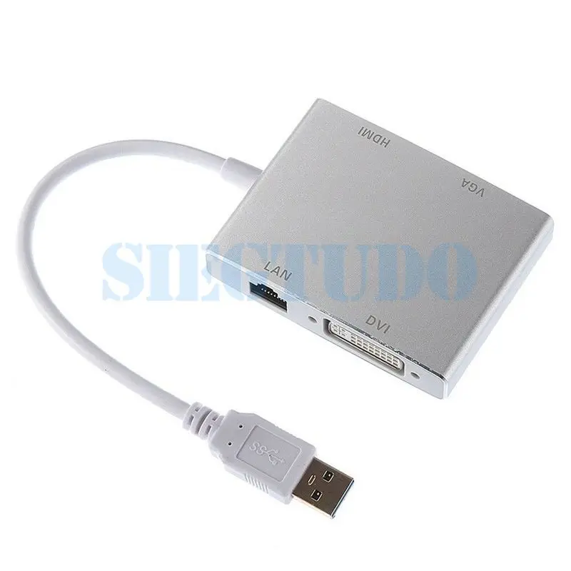 

Aluminum Alloy 4 in 1 USB3.0 to 4K HDMI VGA DVI RJ45 LAN Ethernet Network Adapter
