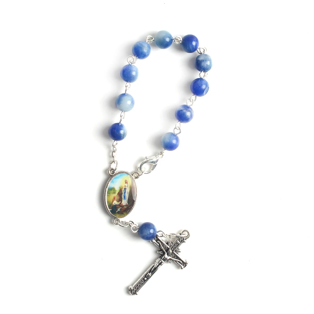 Религиозный 8 миллиметровый синий камень 10 градусный четки наша Леди of Lourdes