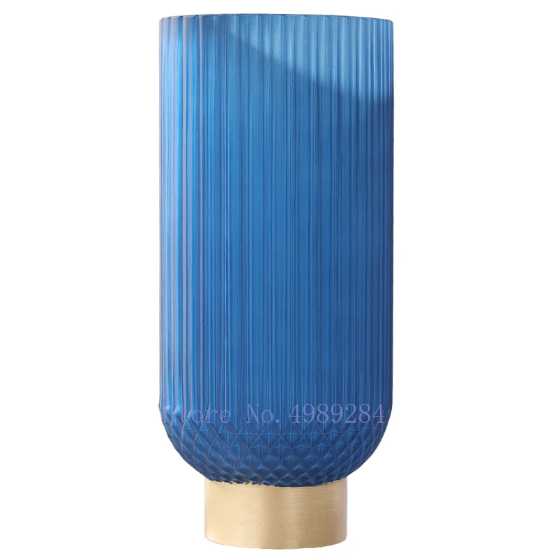 Креативная стеклянная ваза синяя матовая металлическая Золотая современная