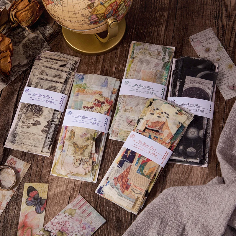 

45PCS/Pack Vintage Washi Paper Stickers Butterfly Flower Planet Newspaper Style DIY Label Diary Journal Scrapbooking Decorative