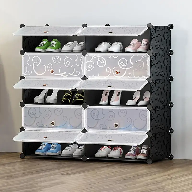 

Plastic Shoe Cabinet Dustproof DIY Multilayer Shoe Rack Storage Shoes Boots Superimposed Organizer With Door Home Furniture Hwc