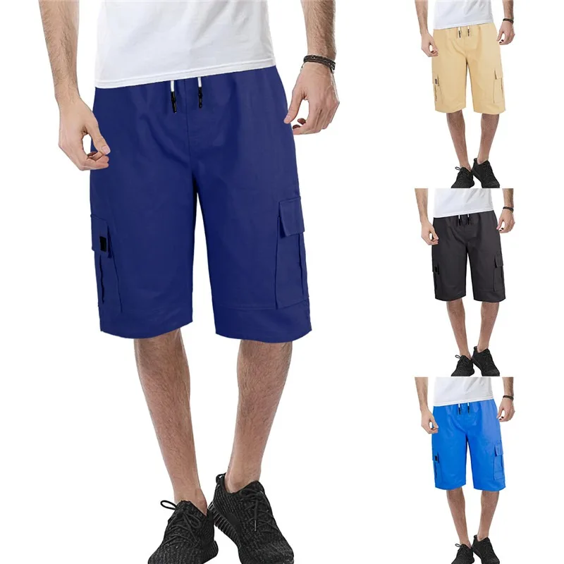

Men Jogger Casual Solid Color Pockets Waist Drawstring Ankle Tied Skinny Cargo Capris Overalls Trousers shorts Pencil Pants