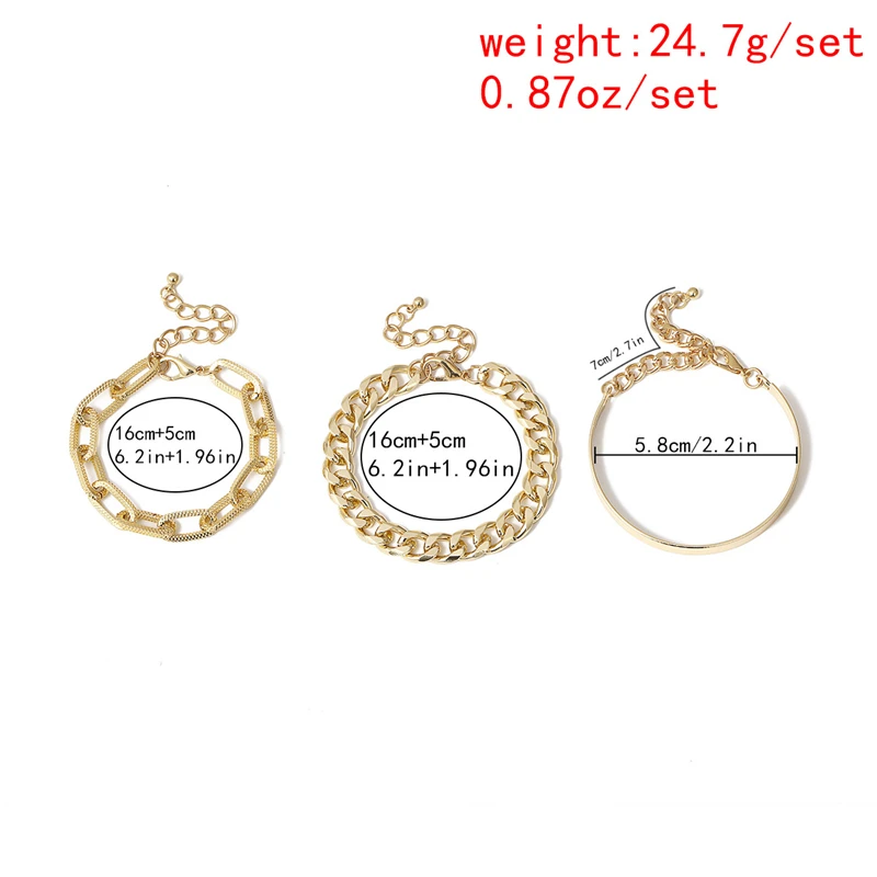 

Ailodo Gold Silver Color Thick Chain Bracelets Set For Women 3 Pcs/Set Punk Party Wedding Bracelet Bangles Fashion Jewelry Gift