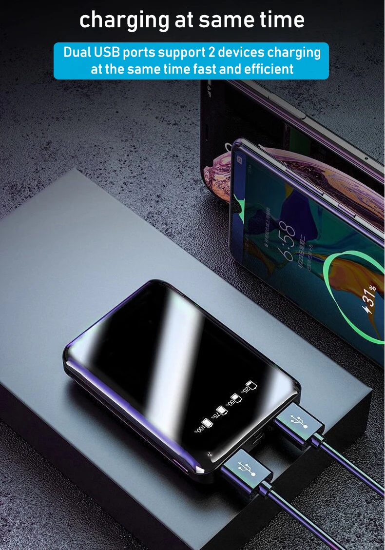 Внешний аккумулятор 30000 мА/ч, двойной USB, внешний аккумулятор для мобильного телефона, быстрая зарядка для iphone 7 11, xiaomi mi, портативное зарядное устройство mi ni, внешний аккумулятор