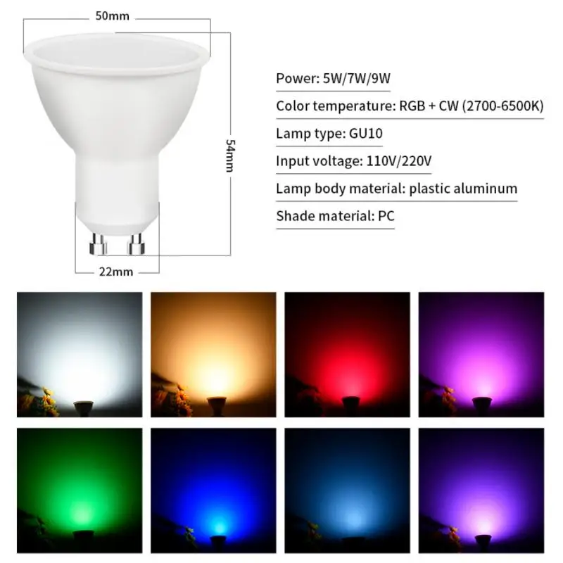 

GU10 WiFi Smart Lamp Cup 11V / 220V 7W 9W LED Lamp Cup With Dimmable Timer Function Tuya Voice Controlled Supports Alexa Speaker