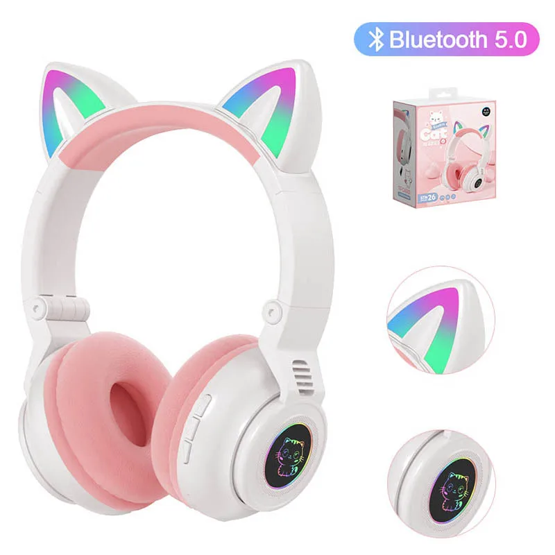 

Детские кошачьими ушками на капюшоне со светодиодной подсветкой Bluetooth наушники с микрофоном стерео музыка Беспроводной гарнитуры для дете...