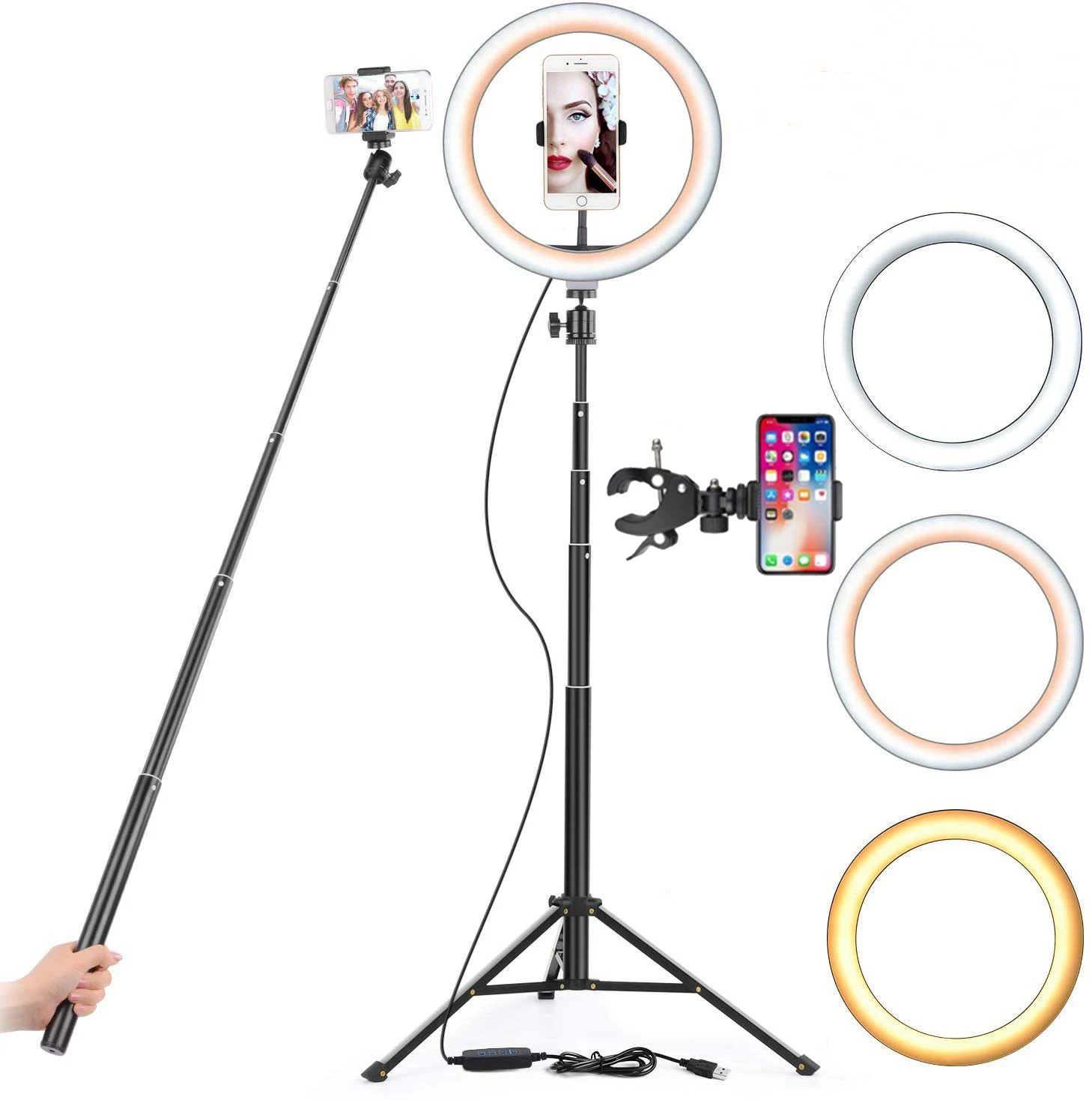 

USB LED Ring Light Photography Flash Lamp 16 26cm With 130cm Tripod Stand For Makeup Youtube VK Tik Tok Video Dimmable Lighting