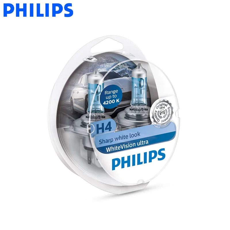 Автомобильные галогенные лампы Philips H4 9003 WhiteVision Ultra 4200K 12342 вт 2 шт. T10|Лампы для