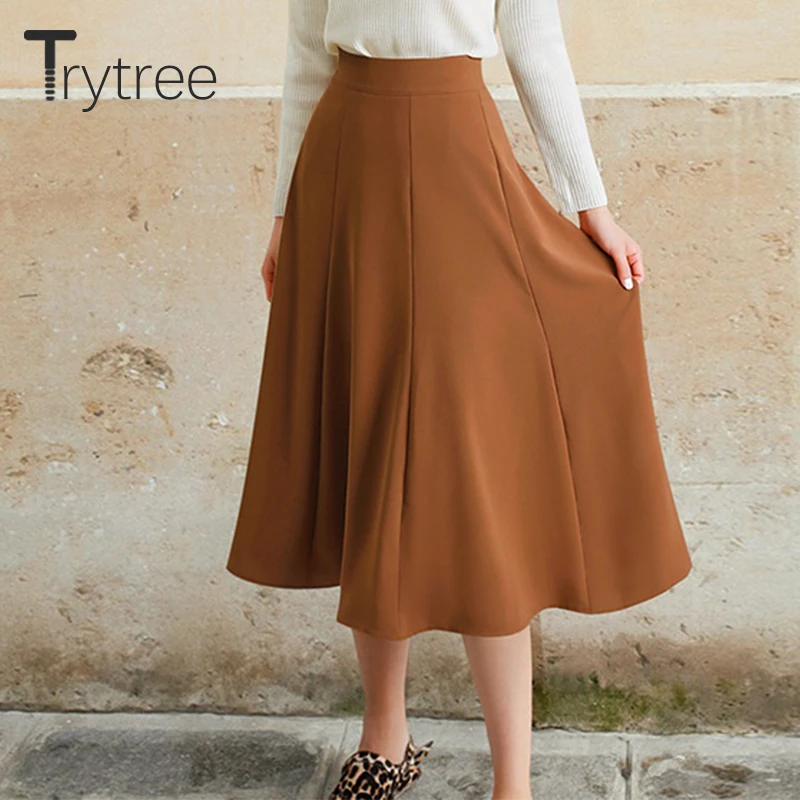 Женская Повседневная юбка Trytree однотонная офисная трапециевидной формы на