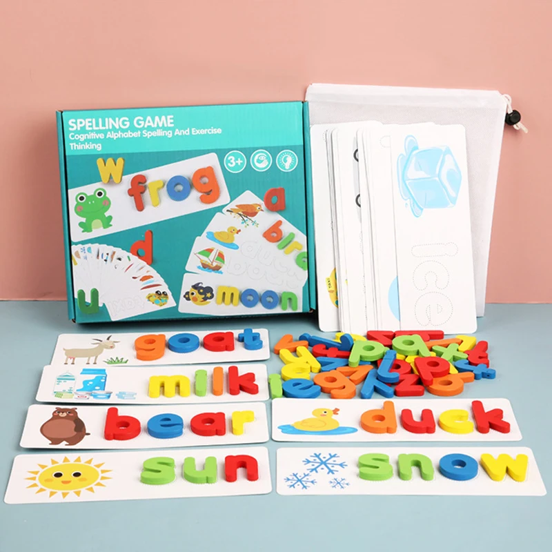 

Wooden Cardboard English Spelling Alphabet Game Educational Early Education Toys for Children PR Sale