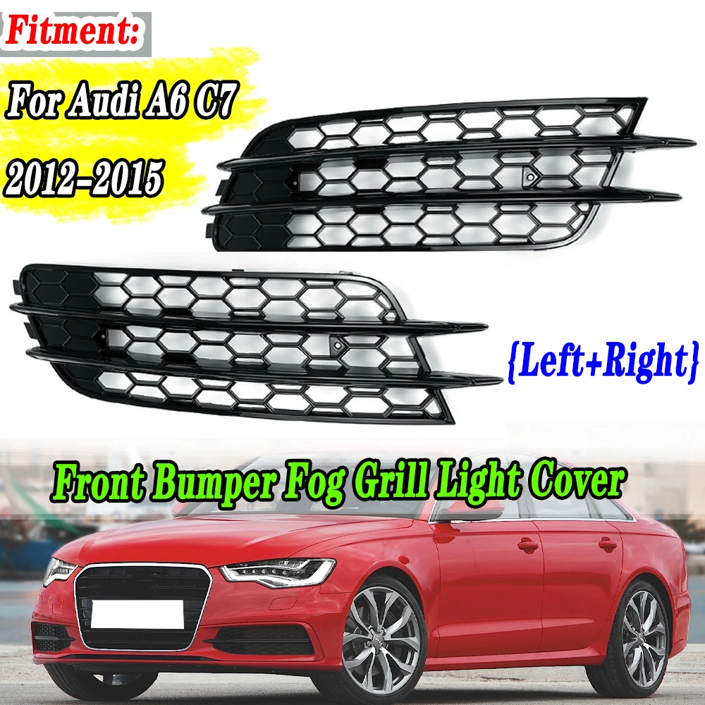 

Pair Black RS6 Style ABS Car Front Fog Light Grille Cover Trim For Audi A6 C7 Sedan 2012 2013 2014 2015 Fog Lamp Grill