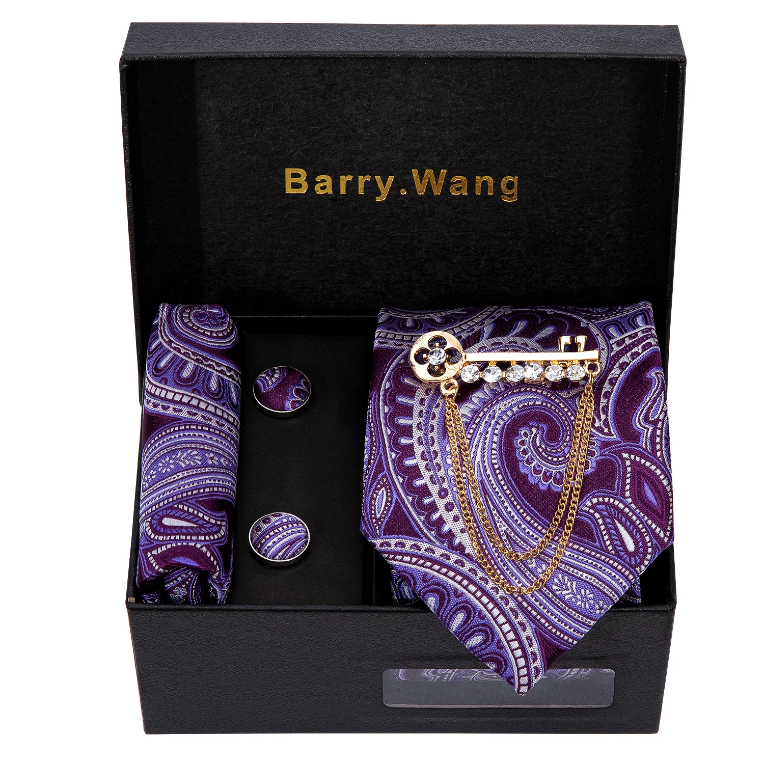 

Мужской свадебный галстук, фиолетовый шелковый галстук с узором пейсли, Hanky, набор, Барри. Ван, жаккардовый тканый модный дизайнерский галстук для мужчин, Подарочная коробка для вечеринки