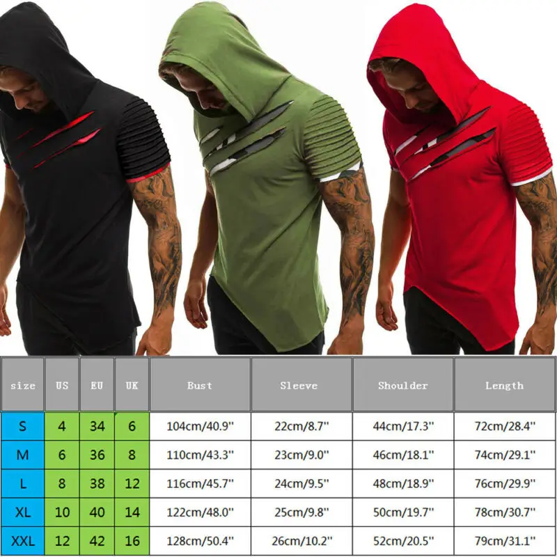 Мужские облегающие футболки с коротким рукавом капюшоном топы Повседневная