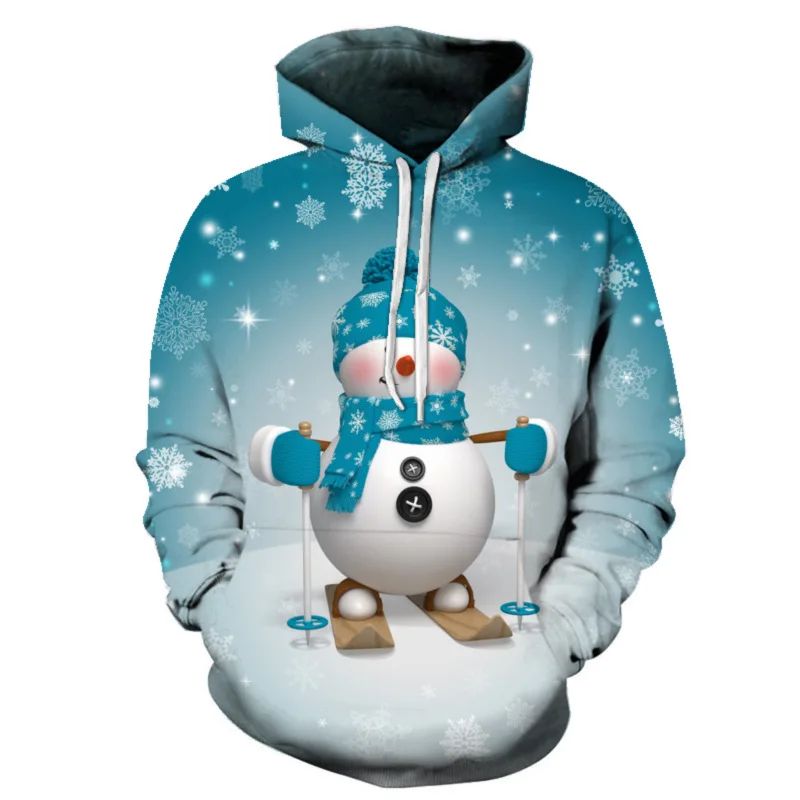 

Winter/Autumn Warm Red Xmas Clothes For Men Women Christmas Snowman Cartoon Print Hoodie Children Santa Claus Clothes For Boys