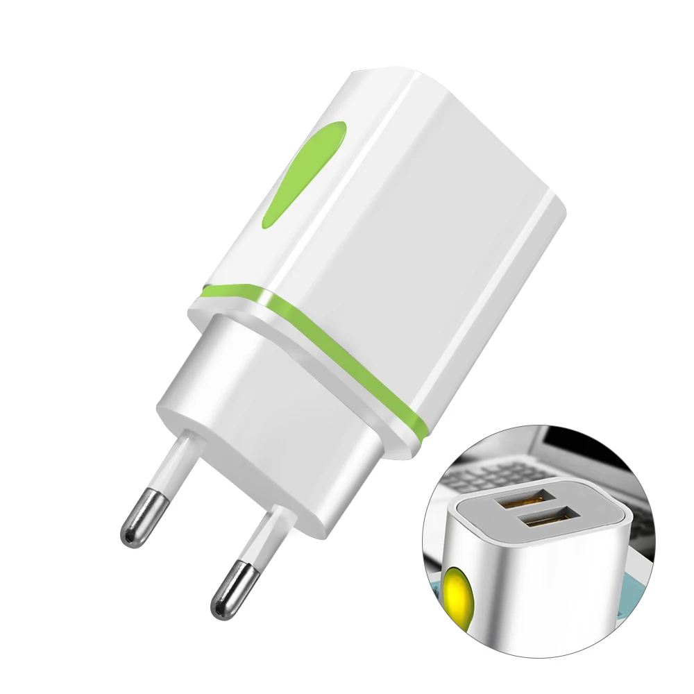 

Dual USB Ports US EU Plug USB Charger Led Light Universal Mobile Phone Charging Adapter For IPhone 11 Xiaomi 11 Samsung Google
