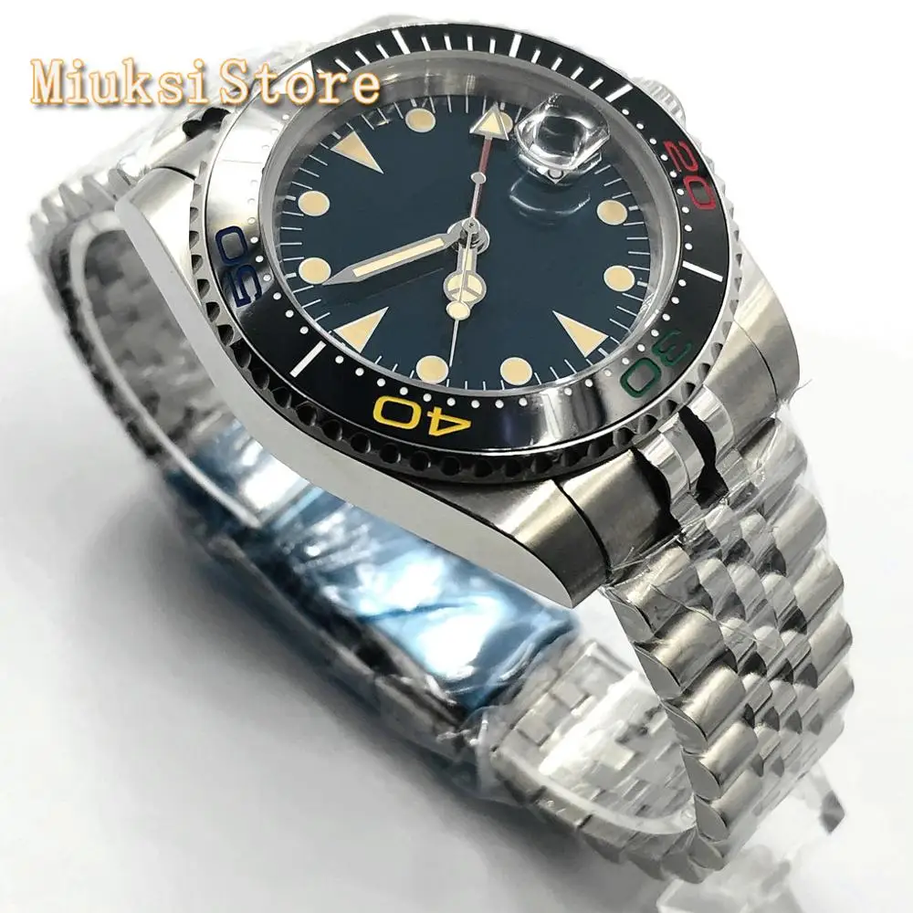 Мужские Роскошные Серебристые часы Bliger 40 мм сапфировое стекло керамический