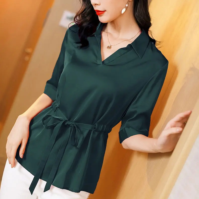 Новые женские весенне-осенние блузки модные однотонные Женские топы с длинным