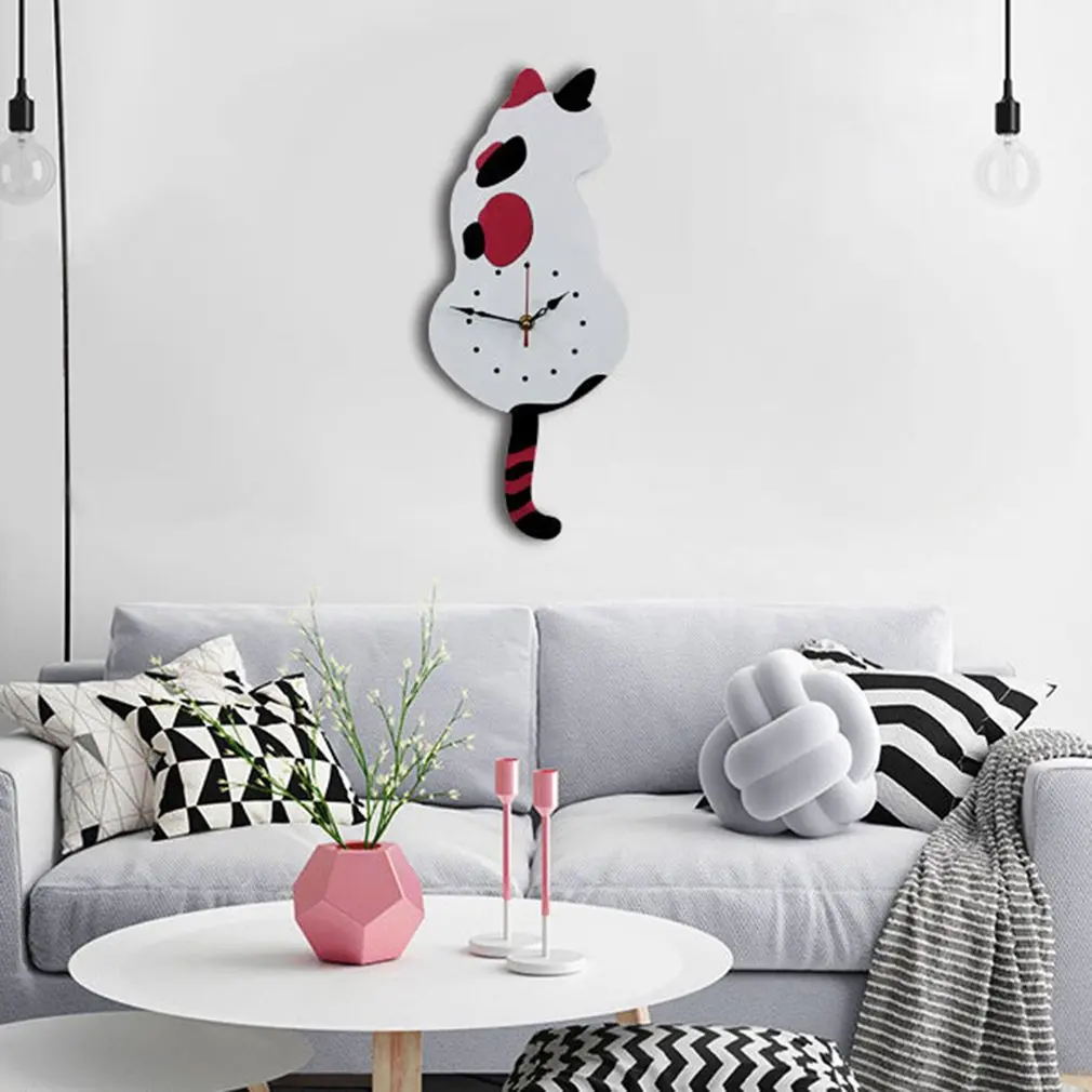 

Home Decoration Living Room Wagging Tail Cat Creative Wall Clock Acrylic Wall Clock Modern Cute Cat Clock Move Silence