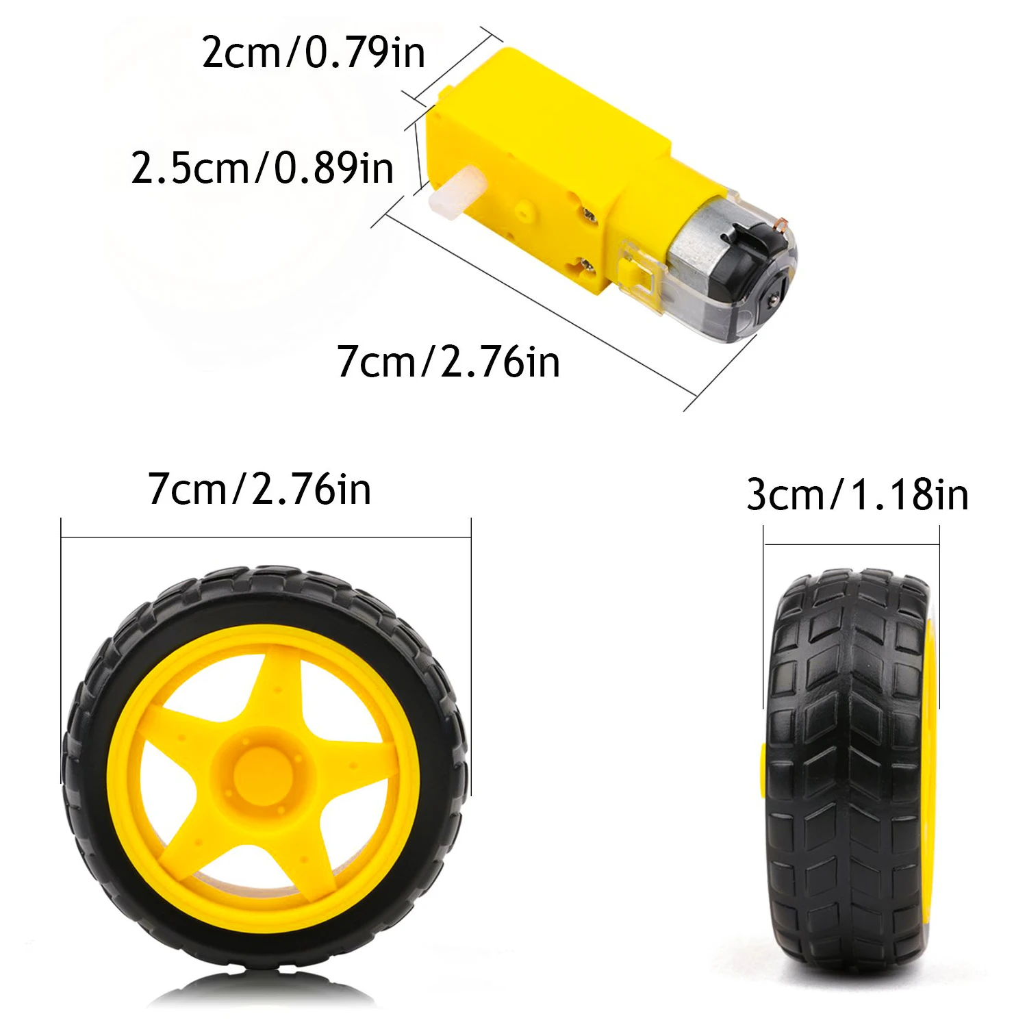 

4PCS DC Motor + Plastic Pattern Tire Wheel Dual Shaft Gear Motor TT, Used For DIY Robot Smart Car Model Electronic Products DIY