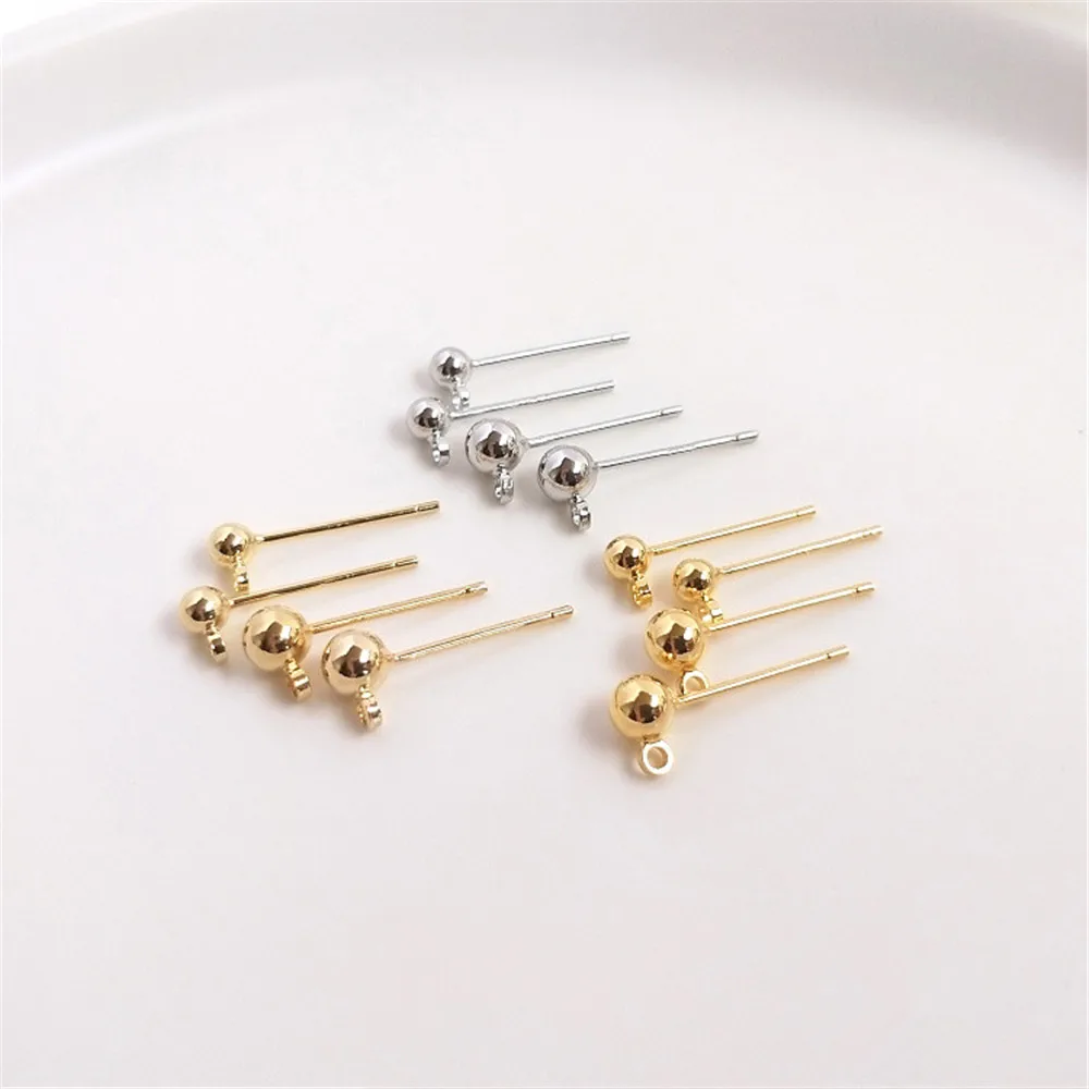 

S925 Sterling silver plated 18K14K light gold with hanging ring Ring Bean earrings ball pin DIY anti-allergy earrings