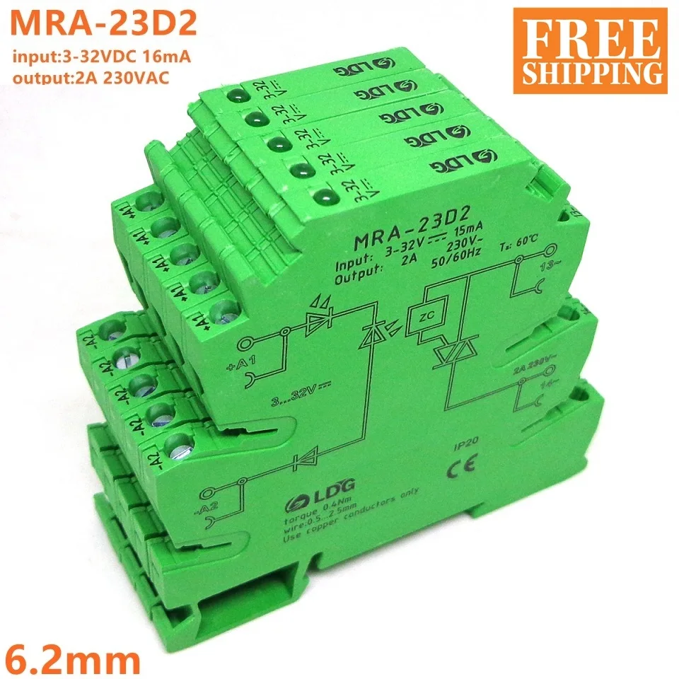 

5 шт. MRA-23D2 Mini 6,2 мм, 2 А Вход: 3-32 В постоянного тока, релейный модуль