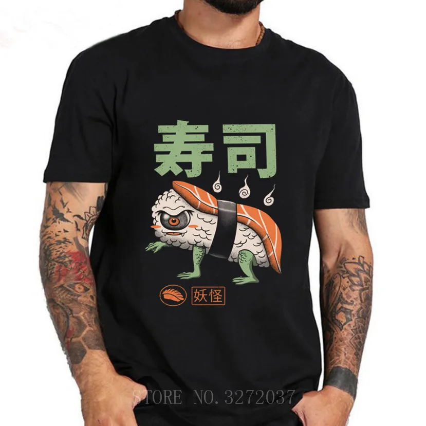 Мужские азиатского размера Футболки 2019 Yokai Sushi 100% хлопок футболки с коротким
