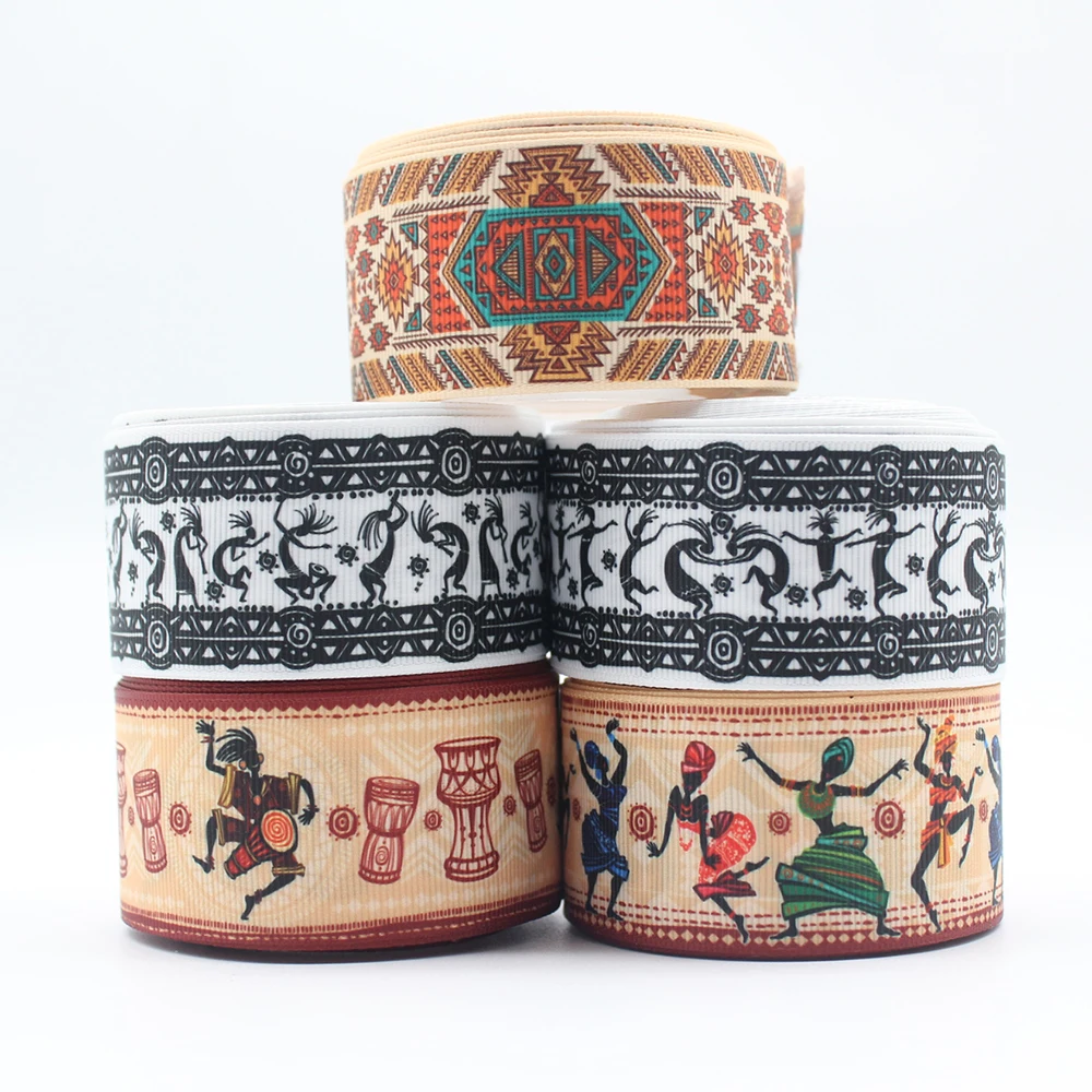 

25-75MM Aztec Tribal Ethnic Pattern Printed Grosgrain Ribbon Decor Party DIY Hair Bow Dog Collar Scrapbook Cart Sew Lanyard