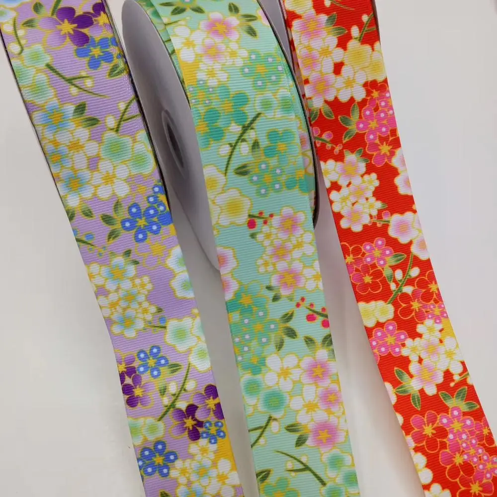 Лента Grosgrain с цветочным принтом 1-1/2 дюйма односторонняя рисунком японской вишни и