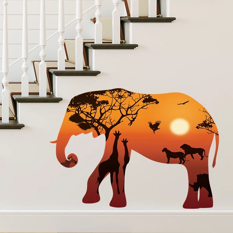 Наклейка на стену с силуэтом слона Африканские животные жираф леопард Орел