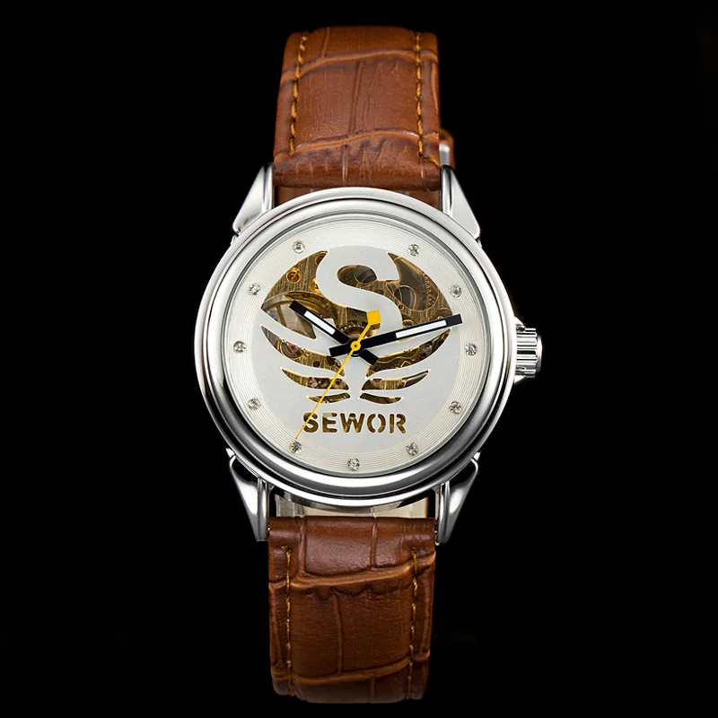 Мужские наручные часы скелетоны с кожаным ремешком|leather watch strap|leather band replacementwatch