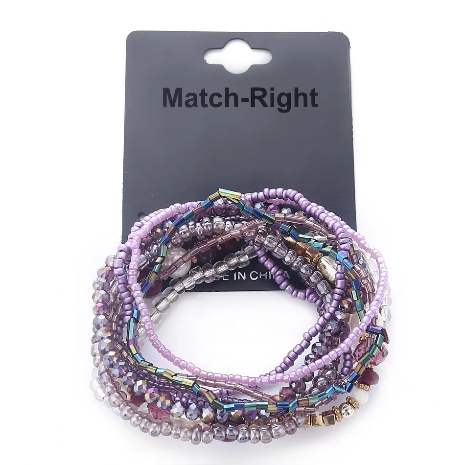 Женский браслет с бусинами Match Right многослойный из эластичного плетения в