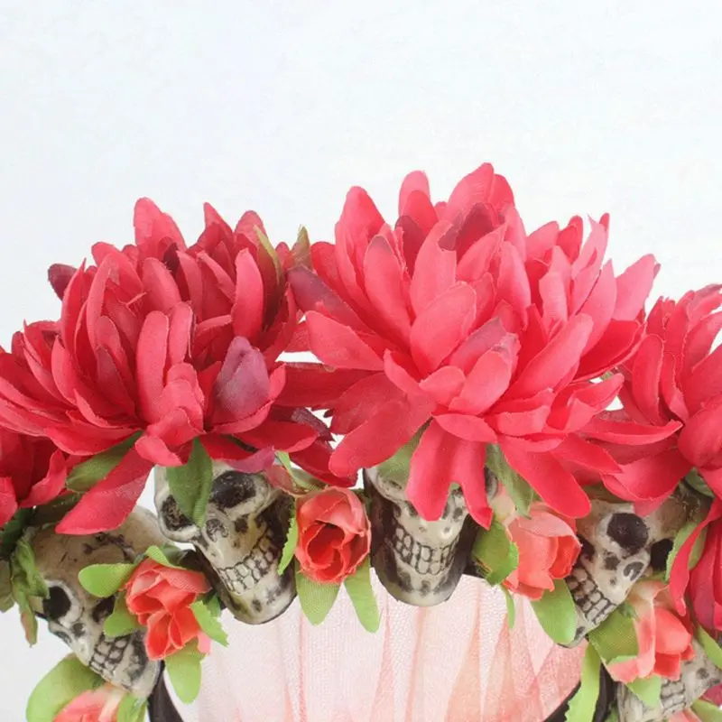 

Women Girls Halloween Horror Skull Veil Headband Simulation chrysanthemum Hair Hoop Cosplay Costume Masquerade Party Supplies