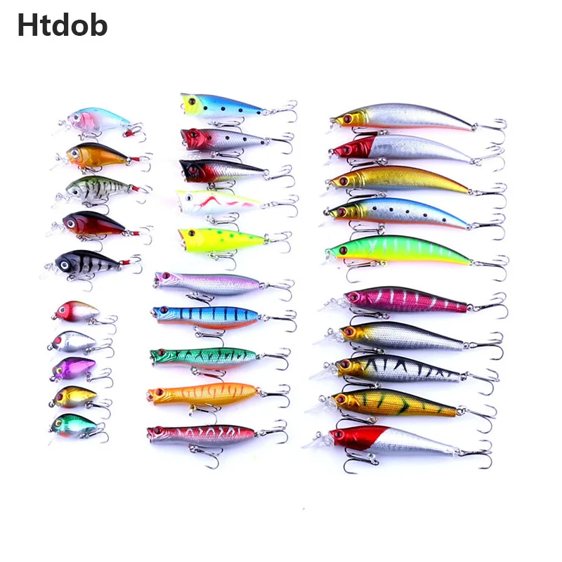 

30pcs/pack Fishing Lures Set Mixed 6 Models 30 Colors Fishing Tackle Minnow Lures Crank Baits Popper Mix Fishing Lures HJ108