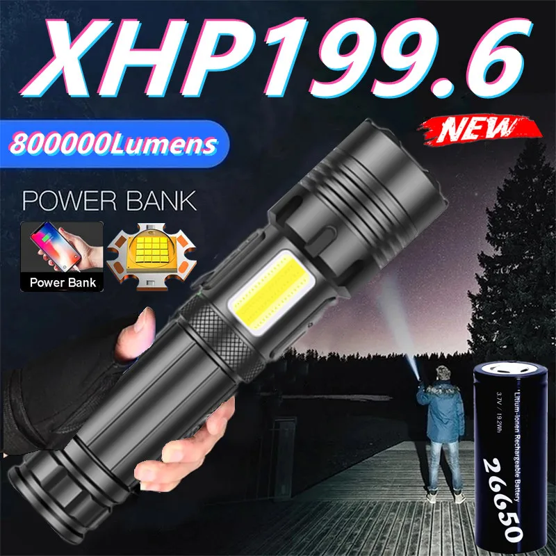

Мощный яркий светодиодный фонарик XHP199, высокомощсветильник тактический фонарь с зарядкой от Usb, лампа для рук, 1200 люмен, XHP160, XHP90