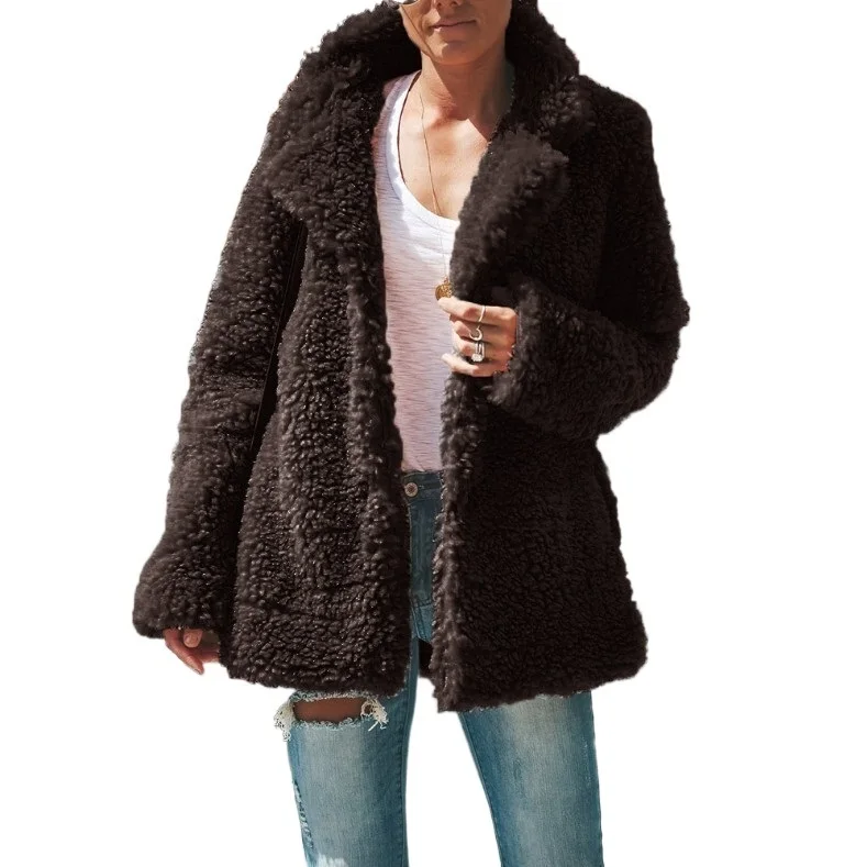 

New Autumn And Winter Europe And The United States Explosive Plush Jacket Hot Lapel Solid Color Long Sleeve Jacket Cardigan