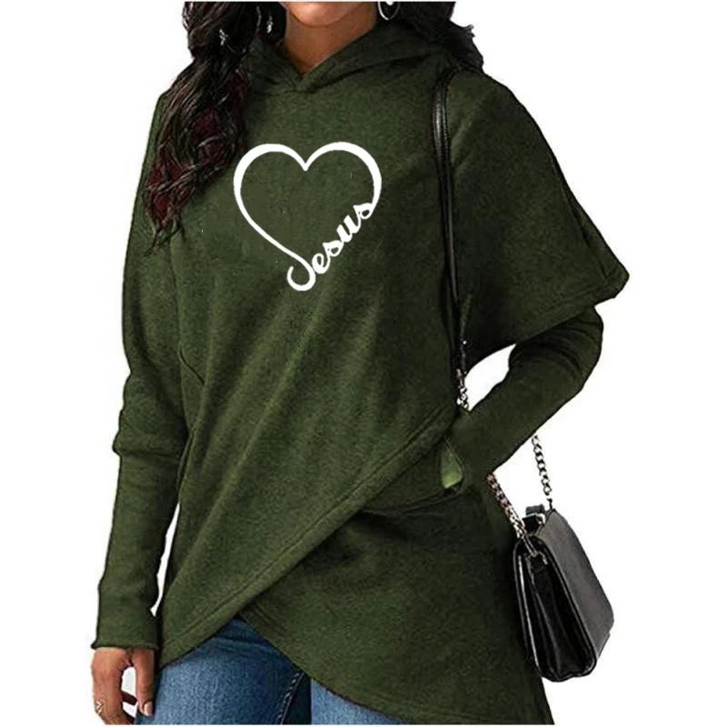 

Women Hoodies Sweatshirts New Love Heart Jesus Faith Print Long Sleeve Christmas Warm Casual Tops